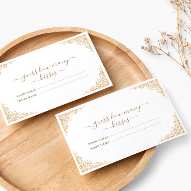 Cartão De Informações Adivinhe Quantos Beijos Enfeite Dourado Jogo de No (Criador carregado)