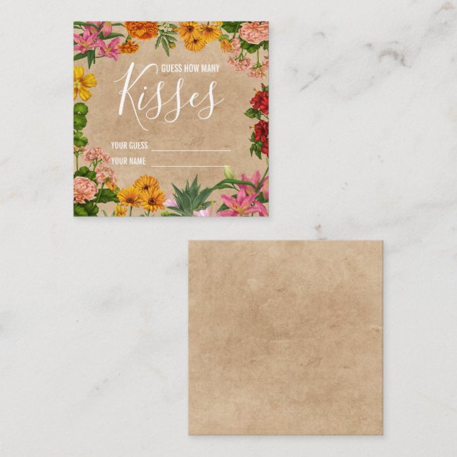 Cartão De Informações Adivinhe quantos beijos jogo de Chá de Noiva (Frente/Verso)