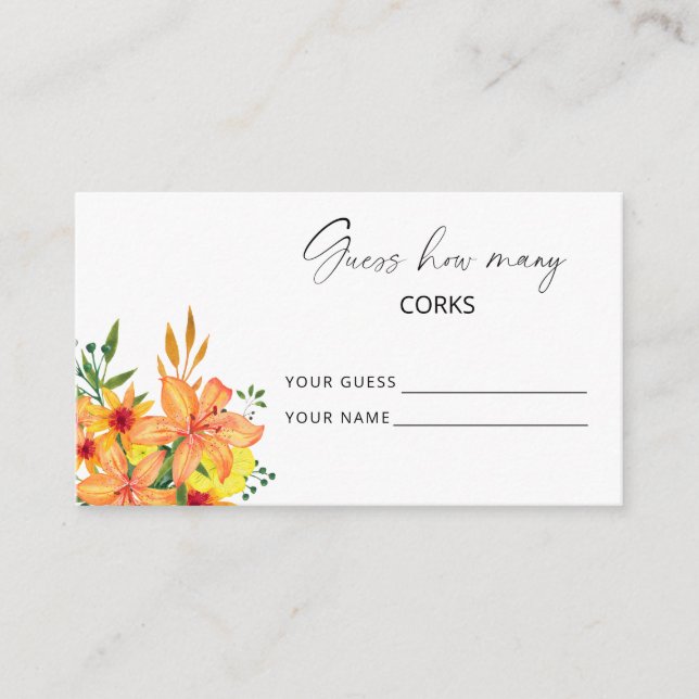 Cartão De Informações Adivinhe quantos rolhas floral jogo de noiva (Frente)