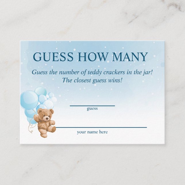 Cartão De Informações Adivinhem Quantas Placas Chás de fraldas Do Urso A (Frente)