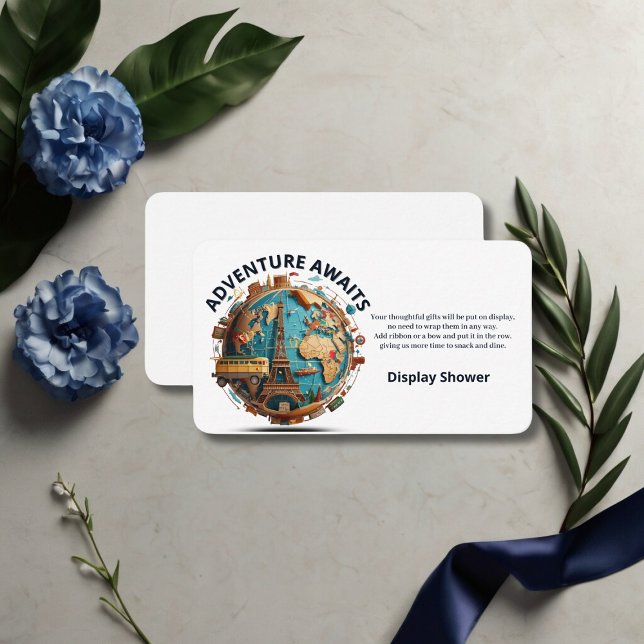 Cartão De Informações Adventure aguarda o Chá de fraldas moderno do glob (Criador carregado)