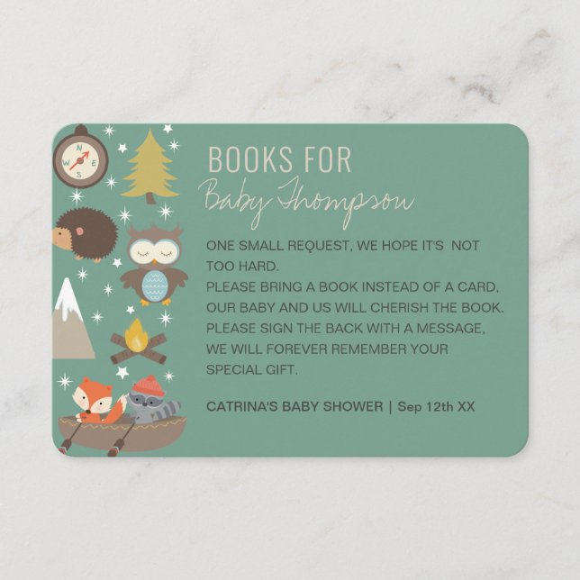 Cartão De Informações Adventure Aguarda Woodland Boy Books Pedido de Beb (Frente)