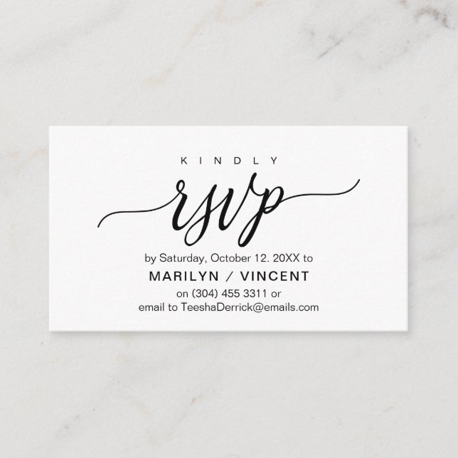 Cartão De Informações Aesthetic Black Script, Responder RSVP de casament (Frente)