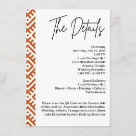 Cartão De Informações African Ethnic Pattern Border QR Wedding Detail