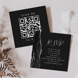 Cartão De Informações Ágata Prata Preta Código QR Casamento Dark RSVP