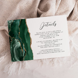 Cartão De Informações Agate Emerald Green Gold Script Wedding Details