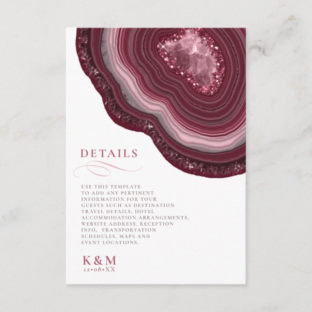Cartão De Informações Agate Geode Glitter Details Burgundy ID647 (Frente)