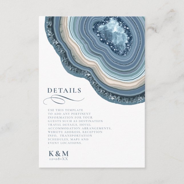 Cartão De Informações Agate Geode Glitter Details Dusty Blue ID647 (Frente)