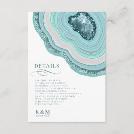 Cartão De Informações Agate Geode Glitter Wedding Details Teal ID647