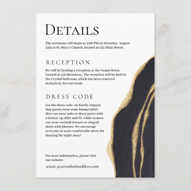 Cartão De Informações Agato preto de luxo com ouro (Frente)