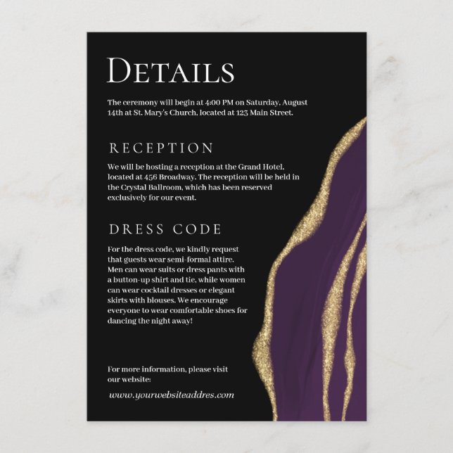 Cartão De Informações Agato púrpura de luxo com ouro (Frente)