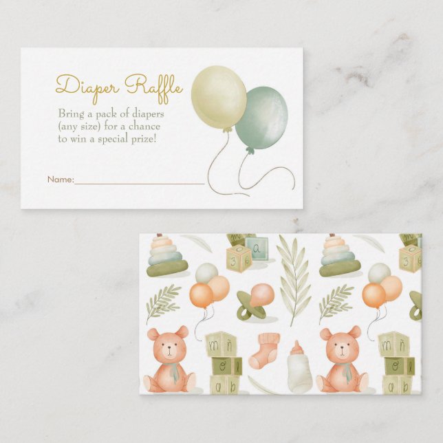 Cartão De Informações Água Brinquedos Fralda Raffle (Frente/Verso)