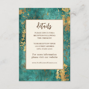 Cartão De Informações Água-marinha Dourado Elegante Casamento Abstrato e
