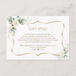 Cartão De Informações Airy Greenery White Rose Dourada Gift Wish