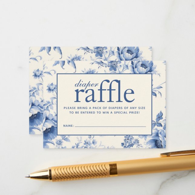 Cartão De Informações Algo Azul Floral - Fralda Francesa Raffle (Frente/Verso In Situ)