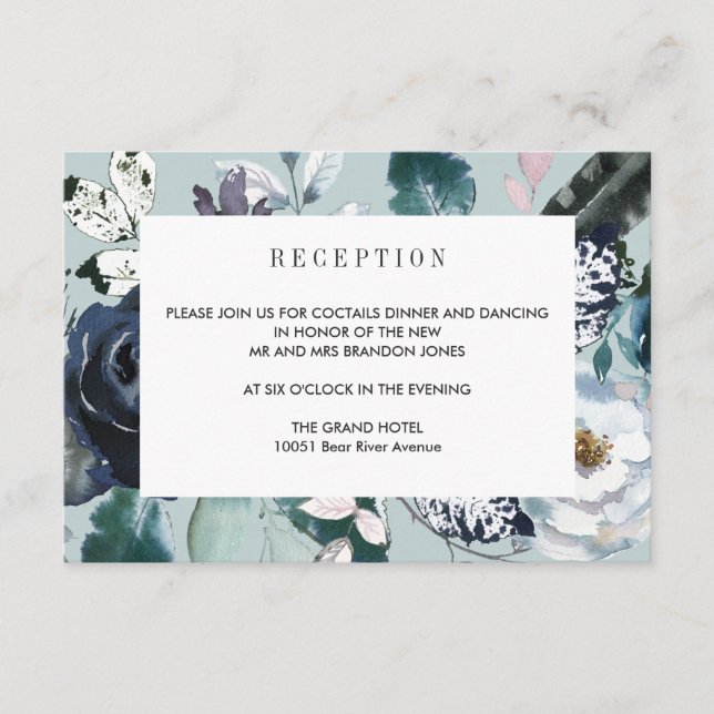 Cartão De Informações Algo Azul  Recepção do CASAMENTO  Detalhes (Frente)