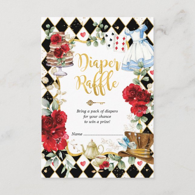 Cartão De Informações Alice no País das Maravilhas, Fralda do Tea Party  (Frente)