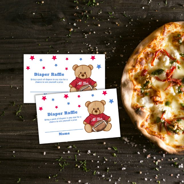 Cartão De Informações All Star Bear Football Diaper Raffle Baby Shower  (All Star Bear Football Diaper Raffle Baby Shower Enclosure Card)