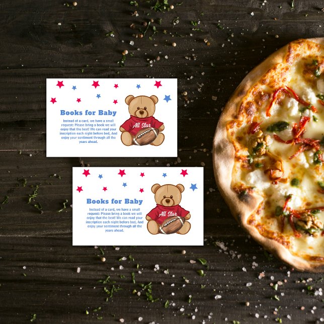 Cartão De Informações All Star Teddy Bear Football Books Baby Shower  (All Star Teddy Bear Football Books Baby Shower Enclosure Card)