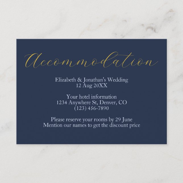 Cartão De Informações Alojamento De Casamento Azul Opulente (Frente)