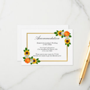 Cartão De Informações Alojamento de Casamento de Frame Dourado Floral