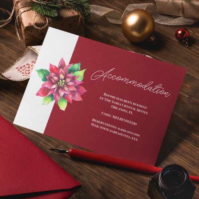 Cartão De Informações Alojamento de Casamento de Natal da Red Poinsettia (Criador carregado)