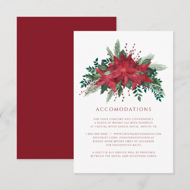 Cartão De Informações Alojamento de casamento de Natal Floral Poinsettia (Frente/Verso)
