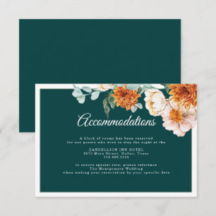 Cartão De Informações Alojamento de Casamento de Outono Floral Laranja T