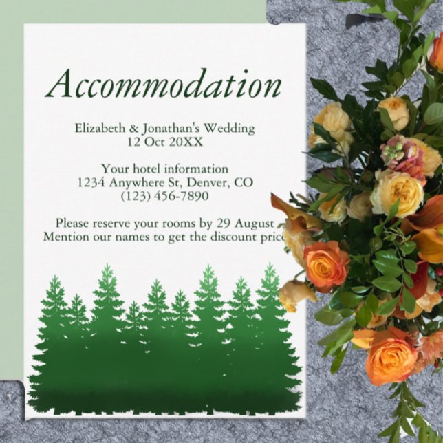 Cartão De Informações Alojamento De Casamento De Pinheiros De Madeira (Criador carregado)