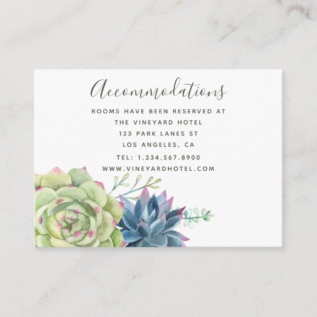 Cartão De Informações Alojamento De Casamento Do Cactus Aquarela (Frente)