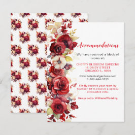 Cartão De Informações Alojamento de casamento floral de rosas vermelhas