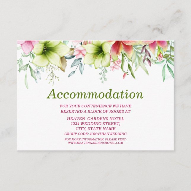 Cartão De Informações Alojamento de Casamento Magenta Red Amaryllis (Frente)