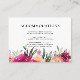Cartão De Informações Alojamento do Hotel Watercolor Floral Pink Wedding