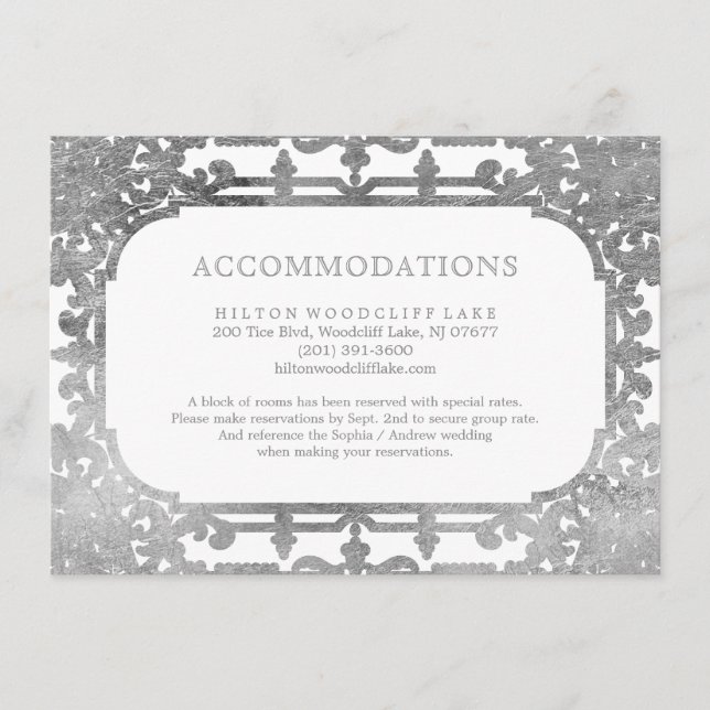 Cartão De Informações Alojamento elegante de ornamentado prateado (Frente)