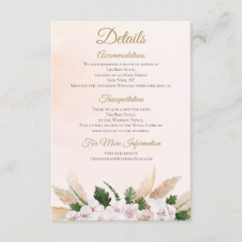 Cartão De Informações Alojamento Floral de Aquarela Rosa Luxuriante Dour