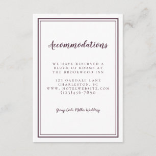 Cartão De Informações Alojamento Simples Roxo Casamento Minimalista