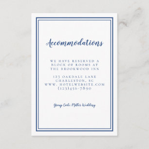 Cartão De Informações Alojamentos Casamento Azul Branco Clássico Simples