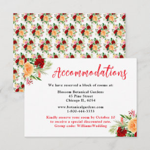 Cartão De Informações Alojamentos de Casamento com Rosas Florais Românti