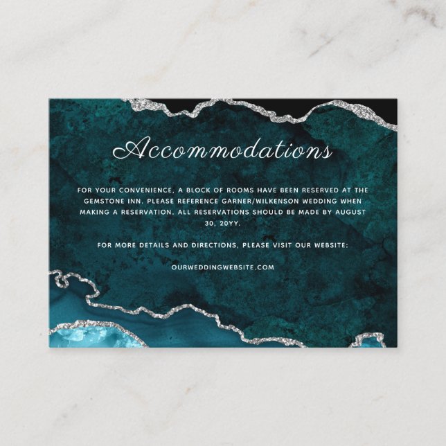 Cartão De Informações Alojamentos de Casamento de Agato Teal (Frente)