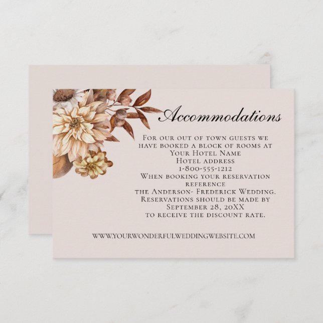 Cartão De Informações Alojamentos De Casamento De Folhas De outono (Frente/Verso)