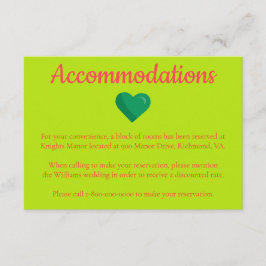 Cartão De Informações Alojamentos de Casamento de Hotel com Temas de Cor