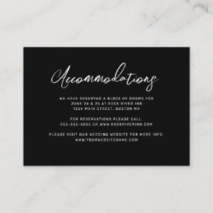 Cartão De Informações Alojamentos de Casamento de Script Branco Negro Mo