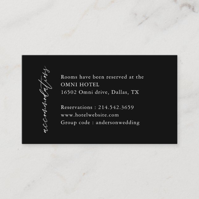 Cartão De Informações Alojamentos de Casamento Elegante Negro (Frente)