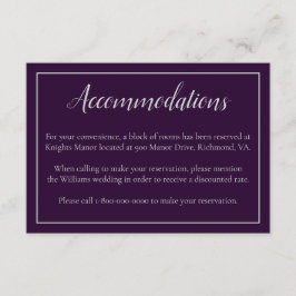 Cartão De Informações Alojamentos de Hotel Casamento Roxo e Prata