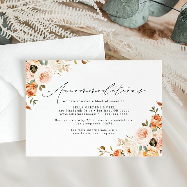 Cartão De Informações Alojamentos Do Hotel Rustic Fall Floral Wedding (Criador carregado)