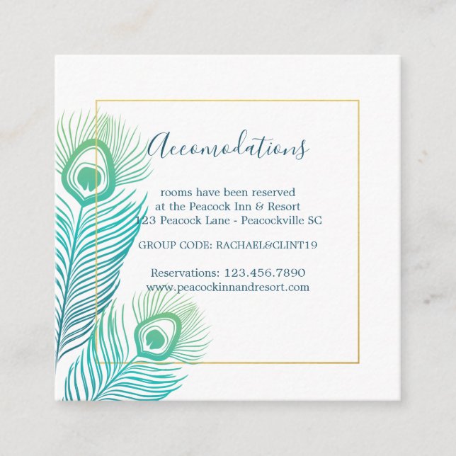 Cartão De Informações Alojamentos Dourados Elegantes do Hotel Peacock We (Frente)