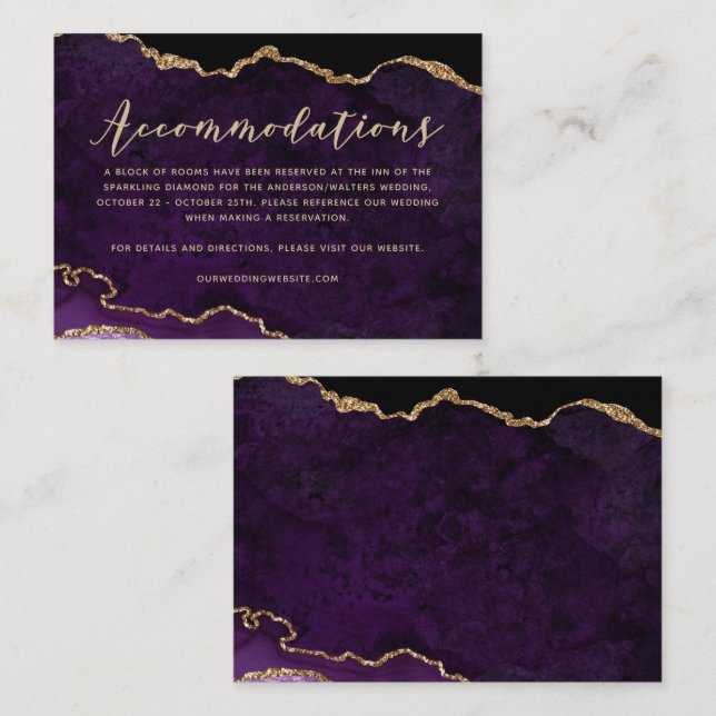 Cartão De Informações Alojamentos Dourados Roxos De Aglomeração (Frente/Verso)