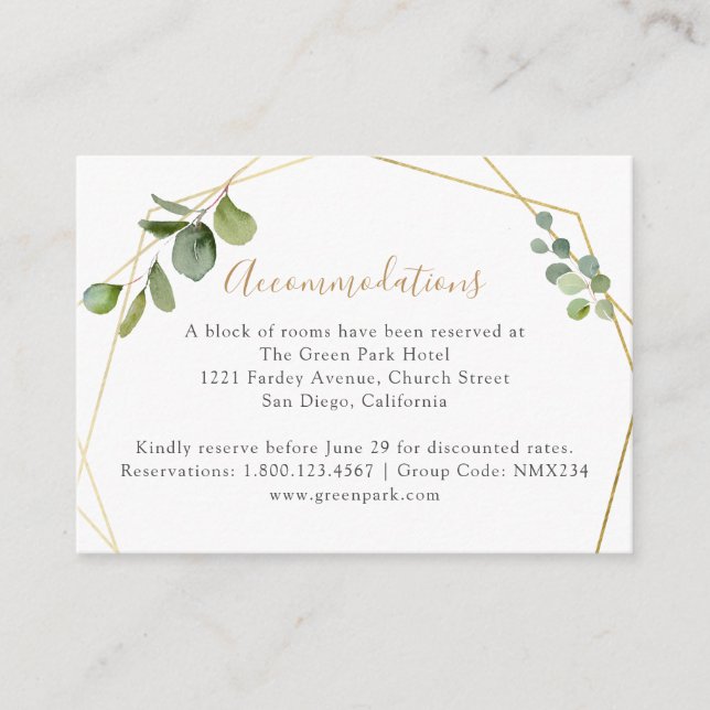 Cartão De Informações Alojamentos Geométricos Eucalyptus Greenery (Frente)