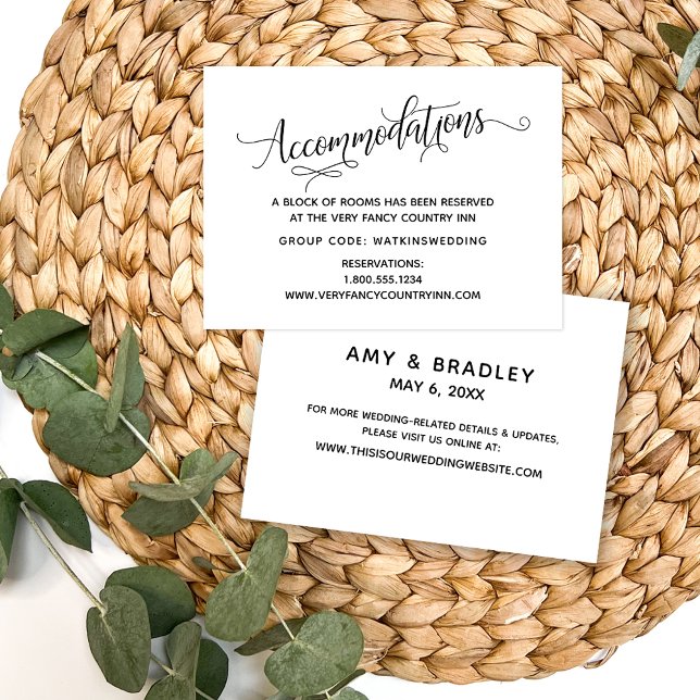 Cartão De Informações Alojamentos Simples, Elegantes de Casamento Branco (Criador carregado)