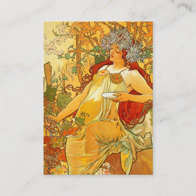 Cartão De Informações Alphonse Mucha Art Nouveau Autumn (Frente)